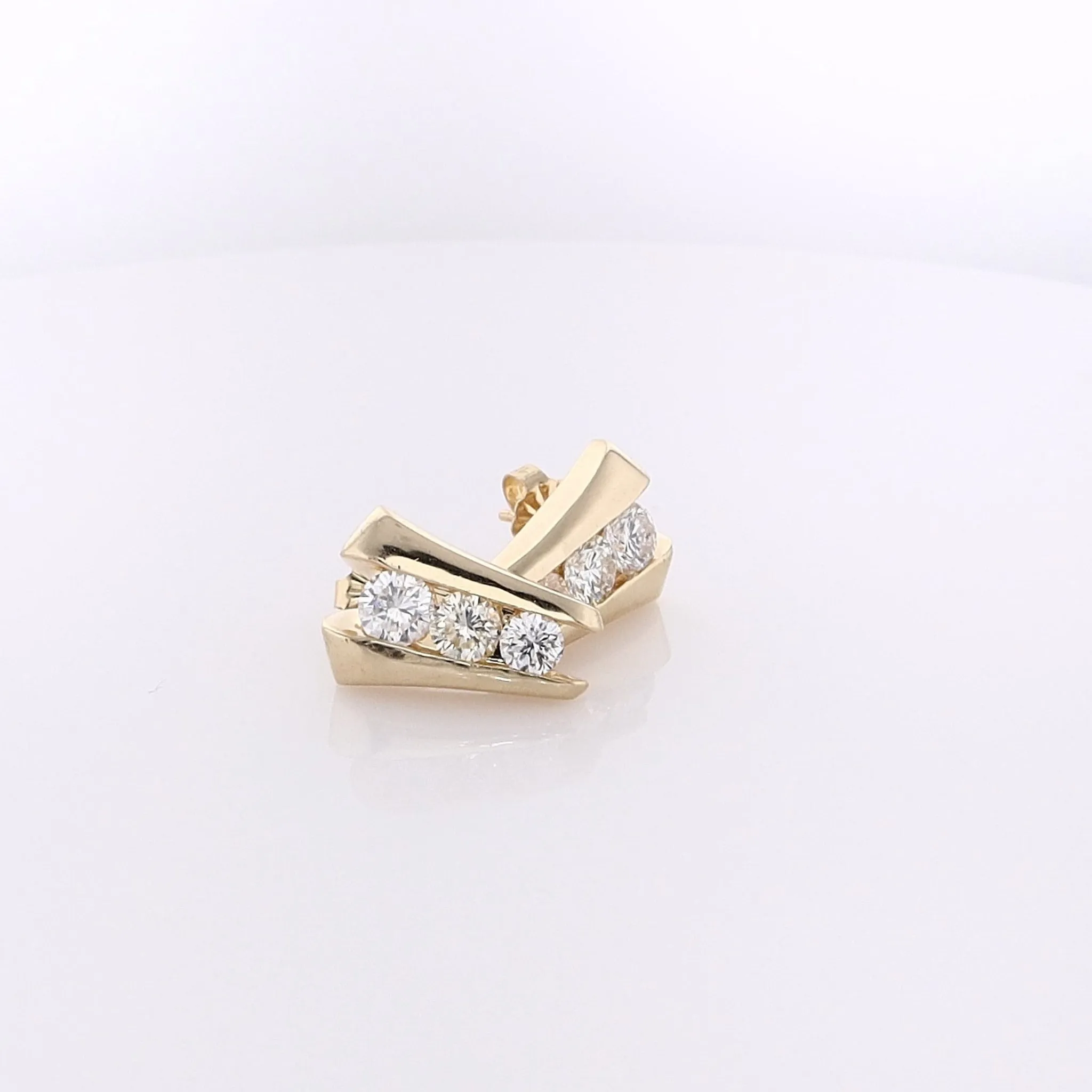 Estate 14 Karat Yellow Gold Inverted "V" Diamond Earrings