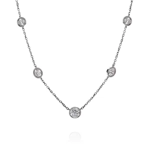 Estate 14k White Gold Graduated 5 Diamond Bezel Station Necklace