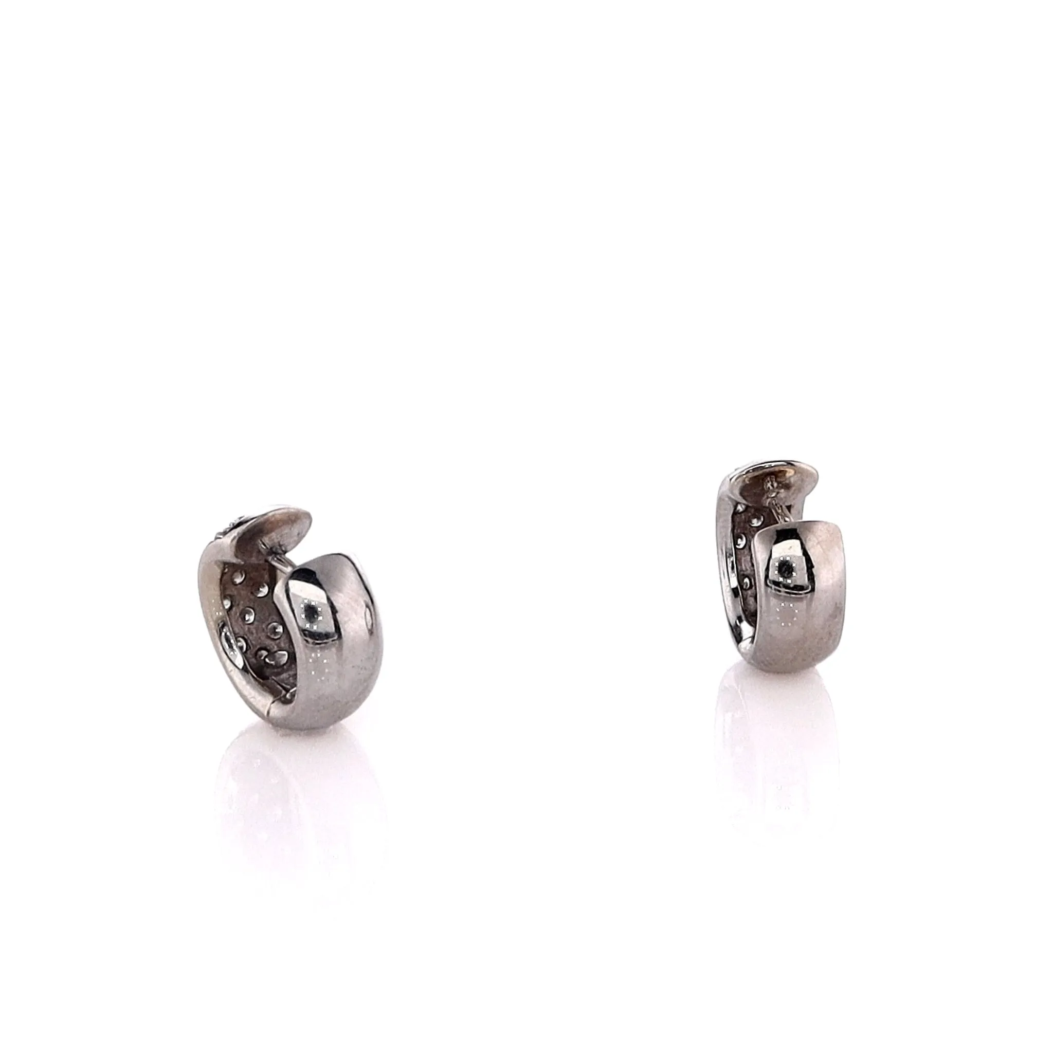 Estate 14k White Gold Pave Diamond Huggie Hoop Earrings