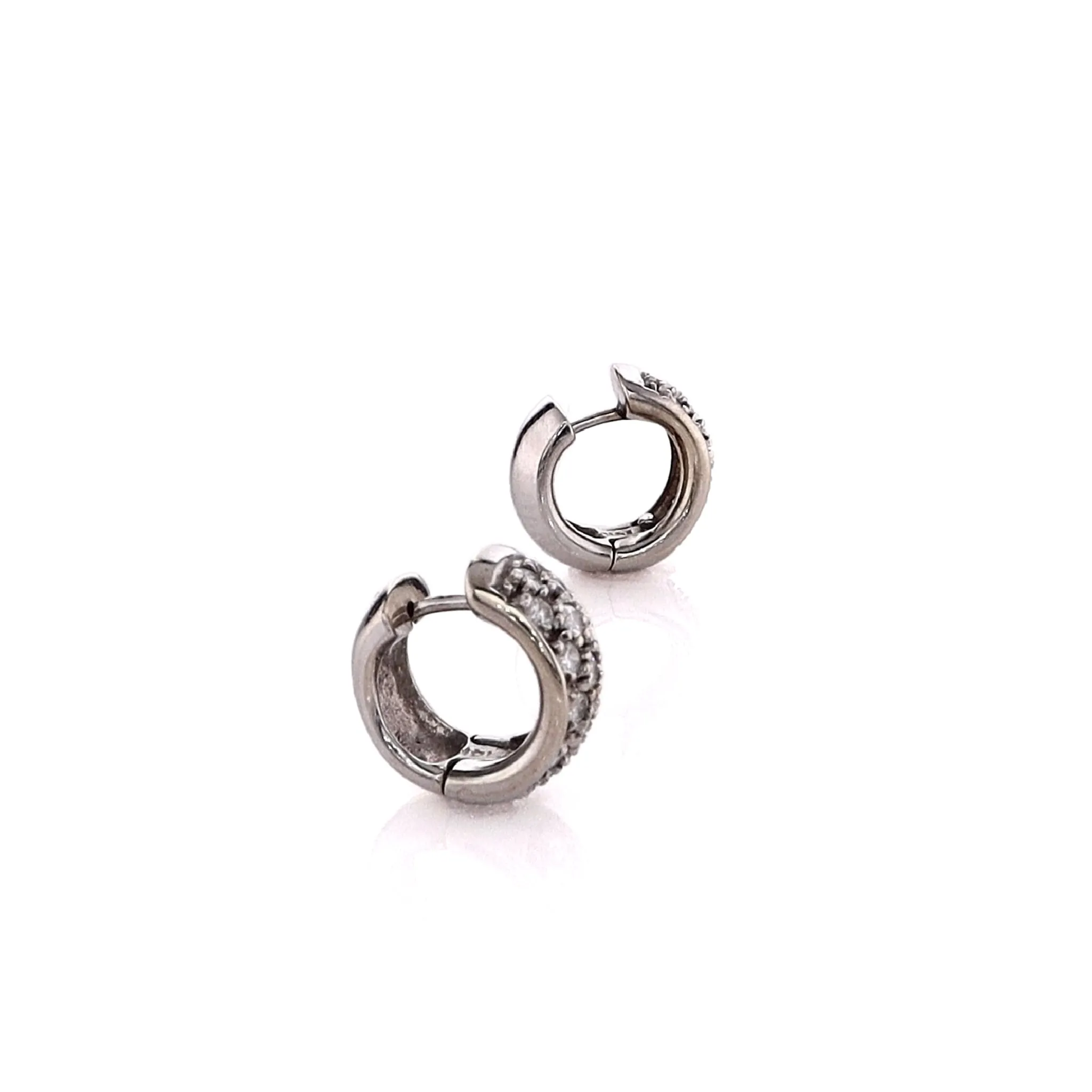 Estate 14k White Gold Pave Diamond Huggie Hoop Earrings