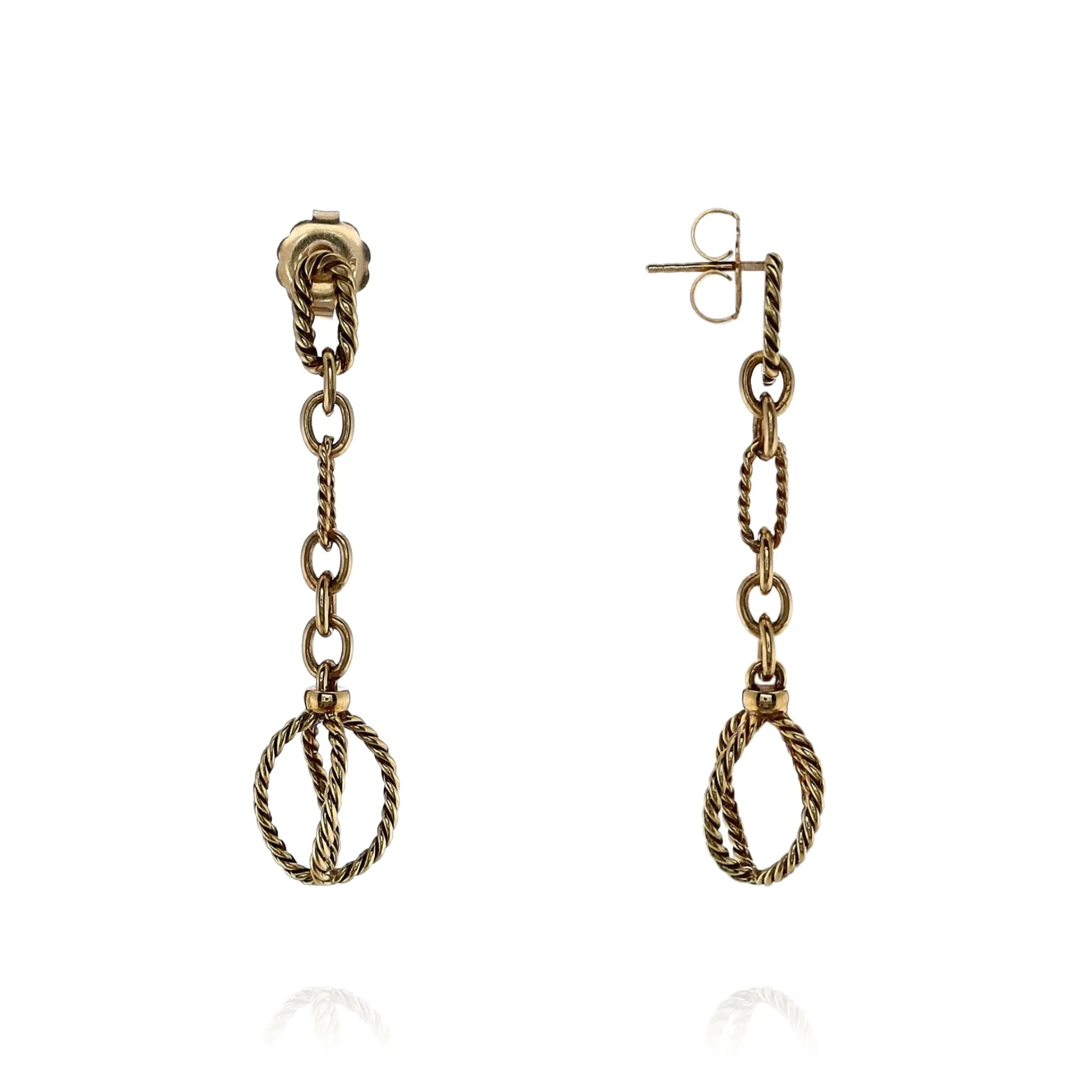 Estate David Yurman 18k Yellow Gold Lantana Twisted Cable Link Chain Drop Earrings