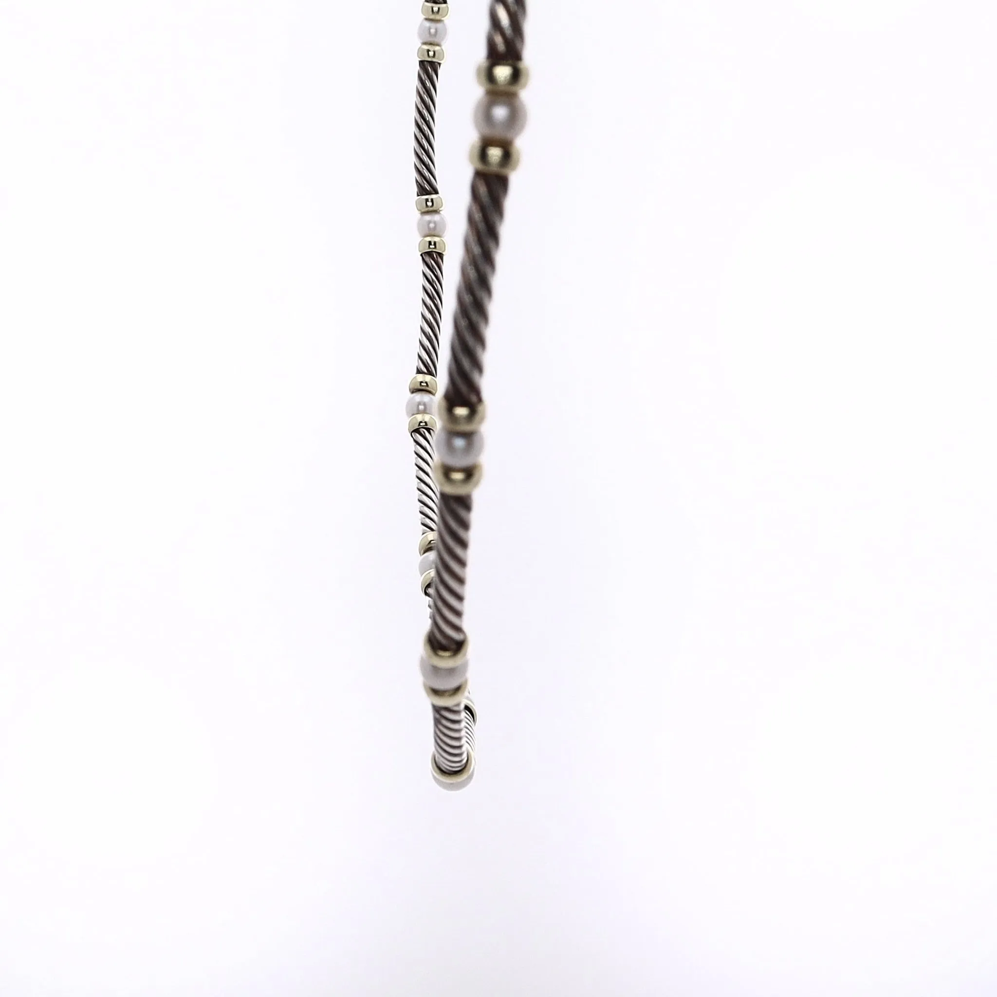 Estate David Yurman Sterling Silver and 14 Karat Yellow Gold Pearl Cable Link Necklace