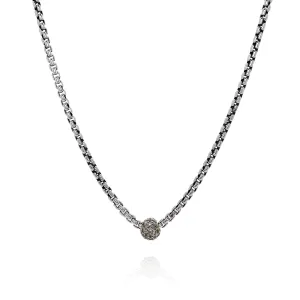 Estate David Yurman Two-Tone Diamond Pave Ball On Box Link Chain Necklace