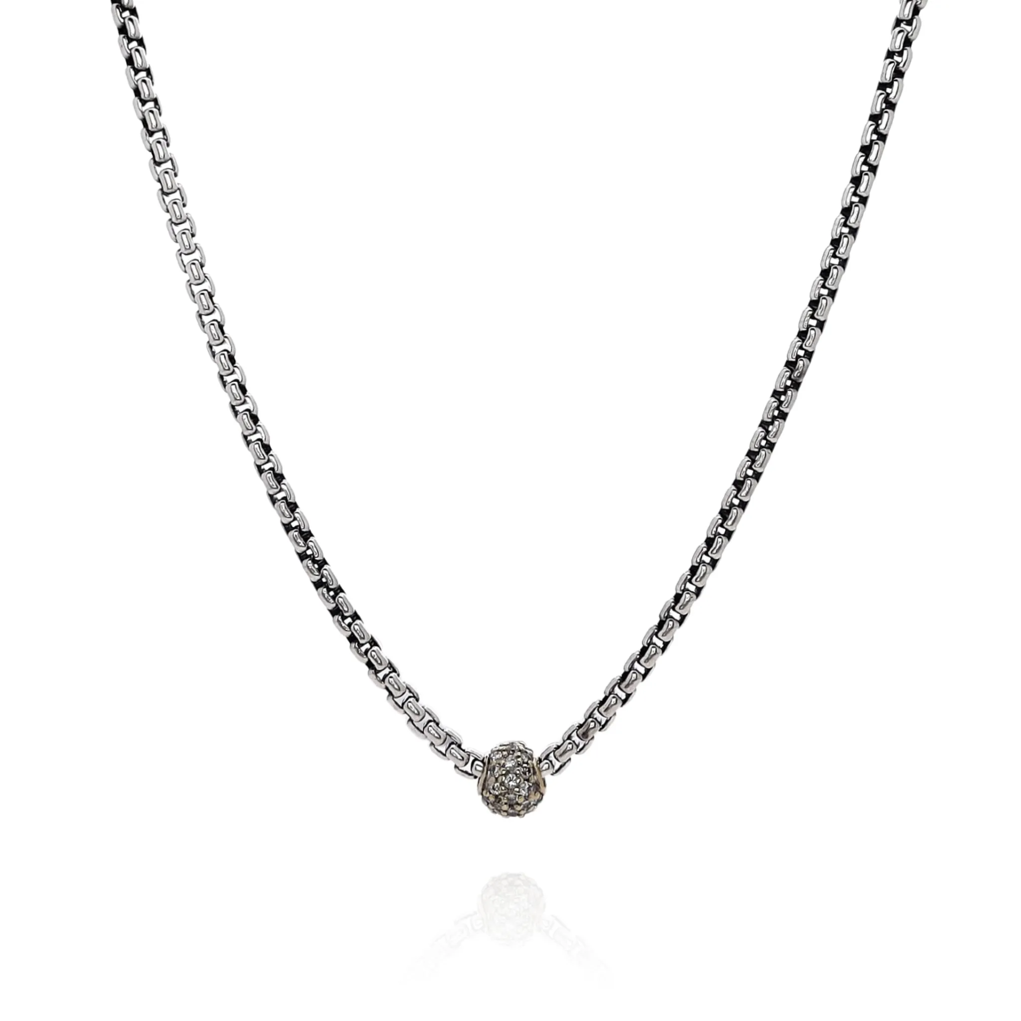 Estate David Yurman Two-Tone Diamond Pave Ball On Box Link Chain Necklace