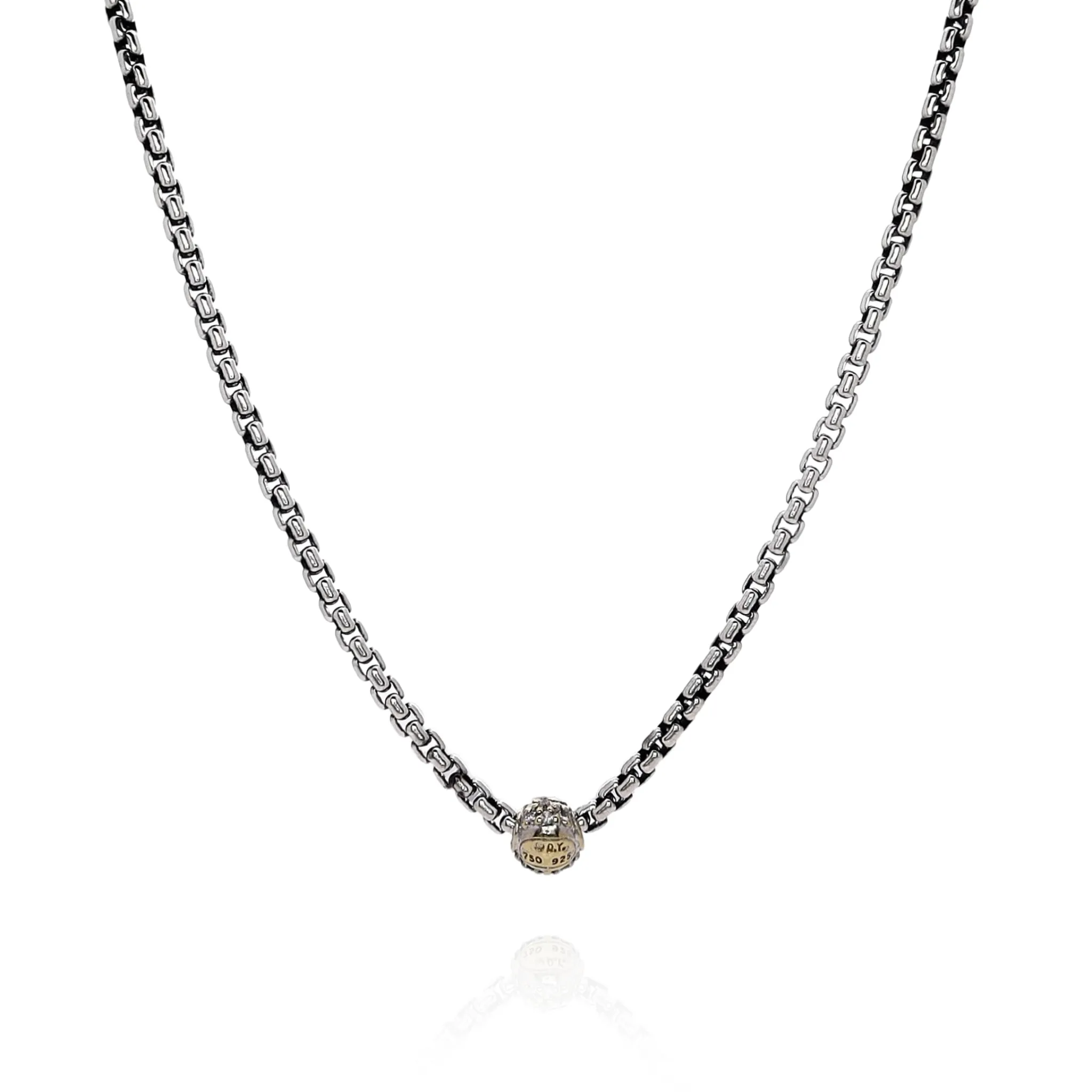 Estate David Yurman Two-Tone Diamond Pave Ball On Box Link Chain Necklace