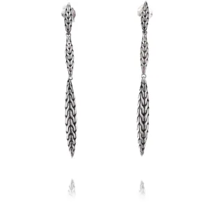 Estate John Hardy Sterling Silver Double Carved Chain Marquis Drop Earrings