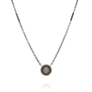 Estate Lagos Two-Tone Caviar Lux Beaded Border Diamond Pendant Necklace