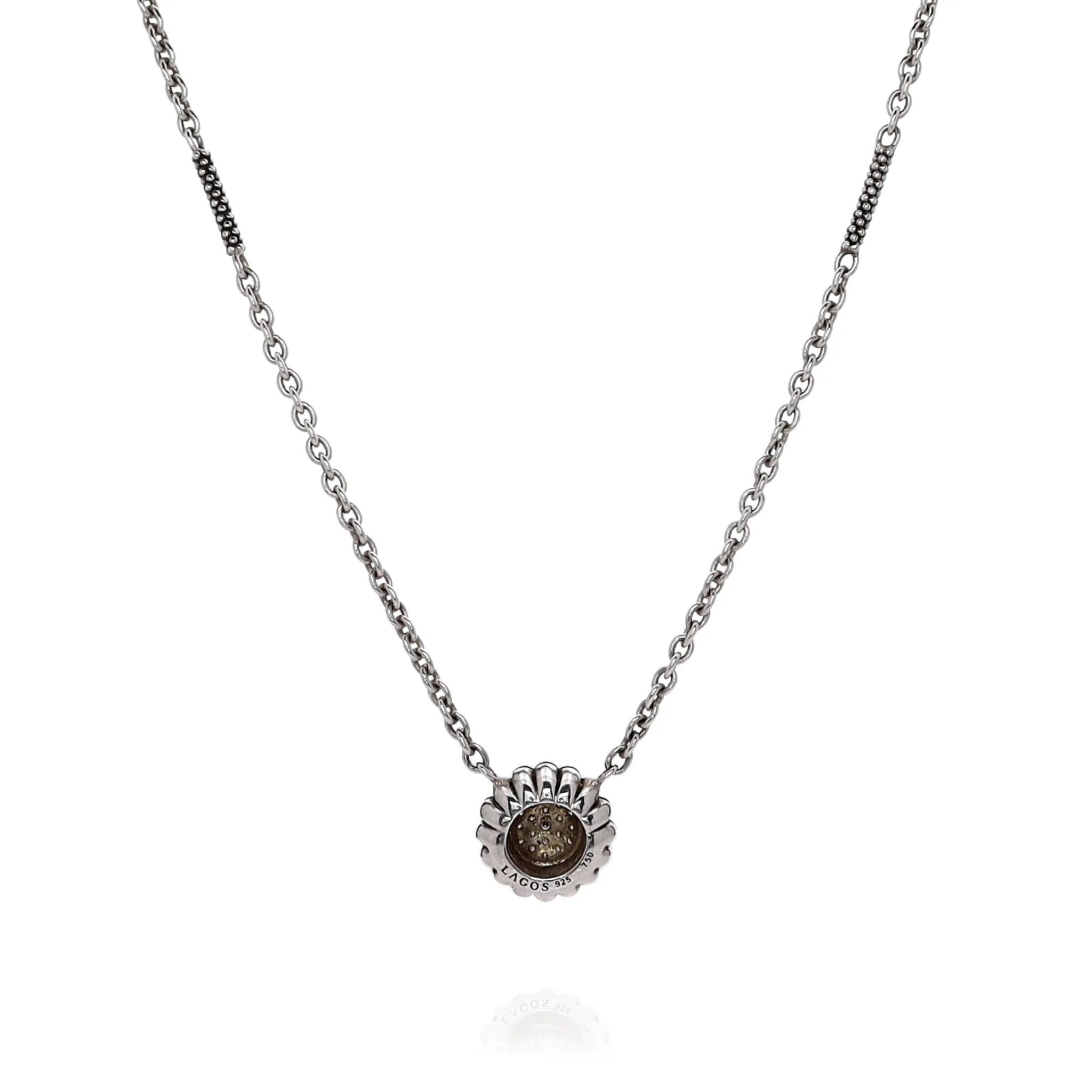 Estate Lagos Two-Tone Caviar Lux Beaded Border Diamond Pendant Necklace