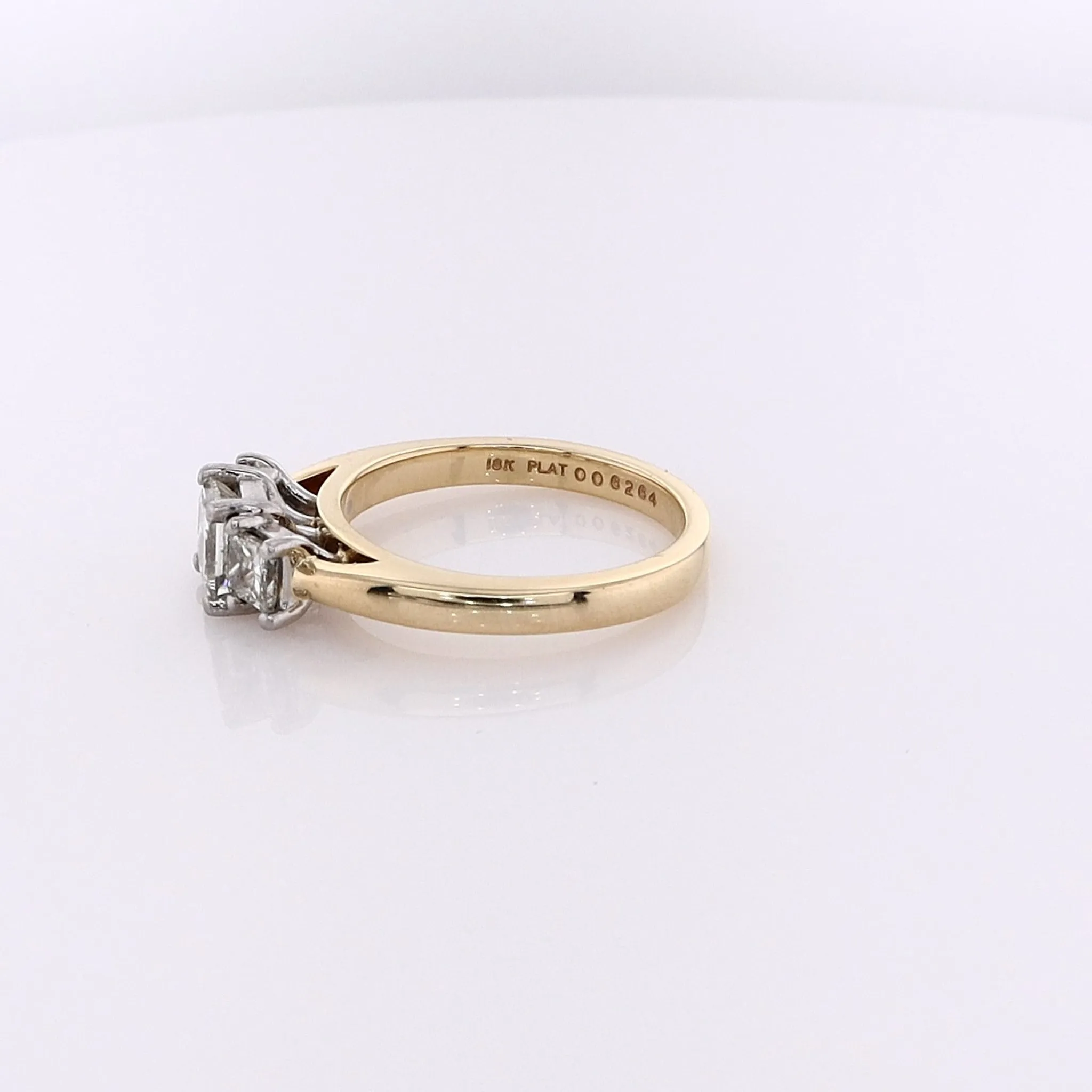 Estate Martin Flyer 18 Karat Yellow Gold and Platinum 3 Across Diamond Engagement Ring
