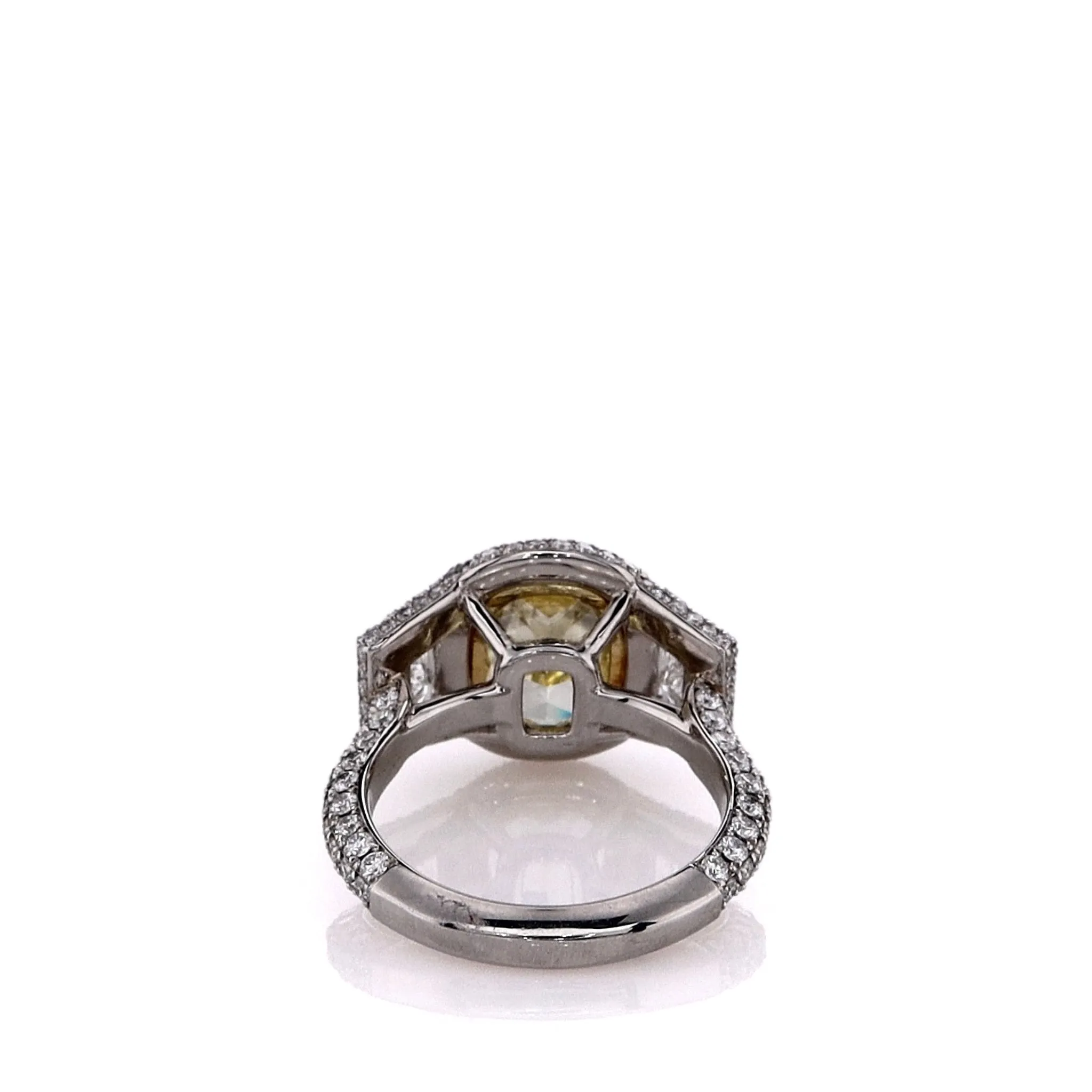Estate Platinum 4.08ct Cushion Cut Fancy Yellow Diamond Halo Engagement Ring