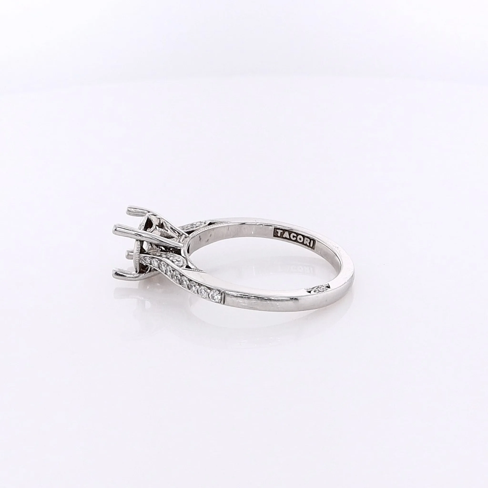 Estate Platinum Semi Milgrain Diamond Ring Mounting for Round Center Stone
