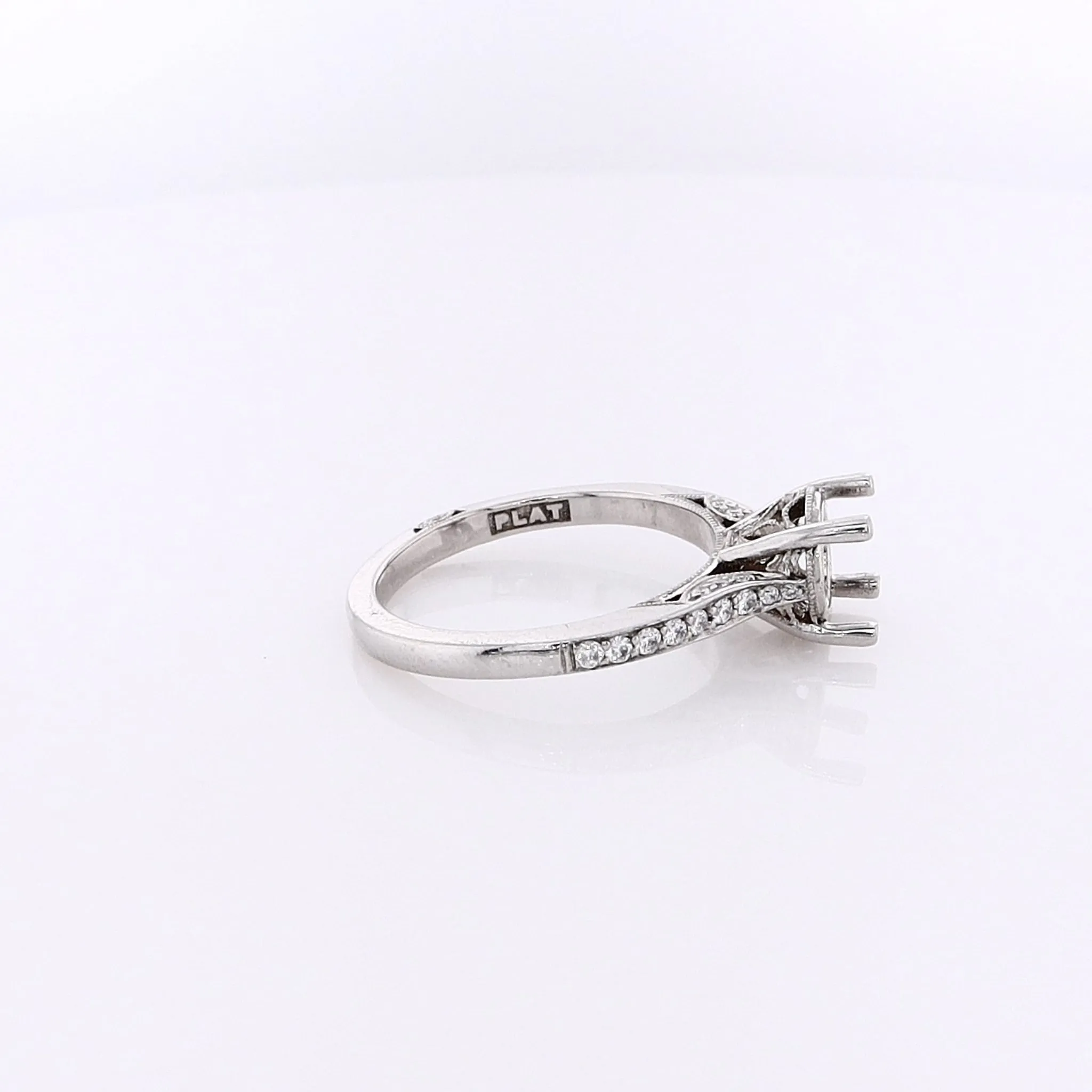 Estate Platinum Semi Milgrain Diamond Ring Mounting for Round Center Stone