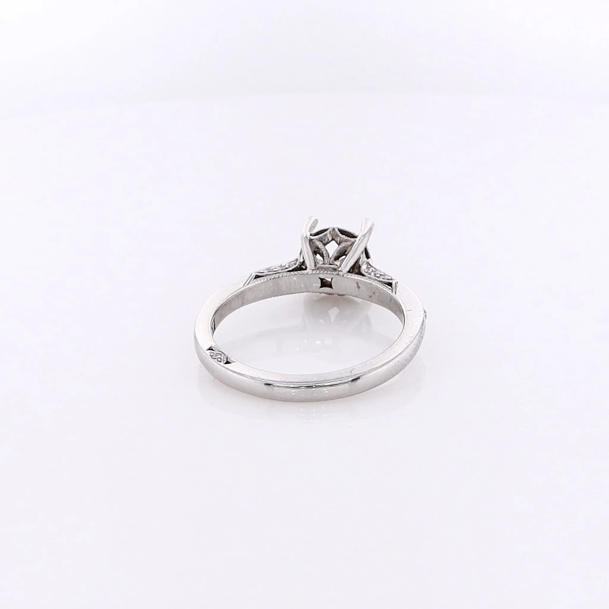 Estate Platinum Semi Milgrain Diamond Ring Mounting for Round Center Stone