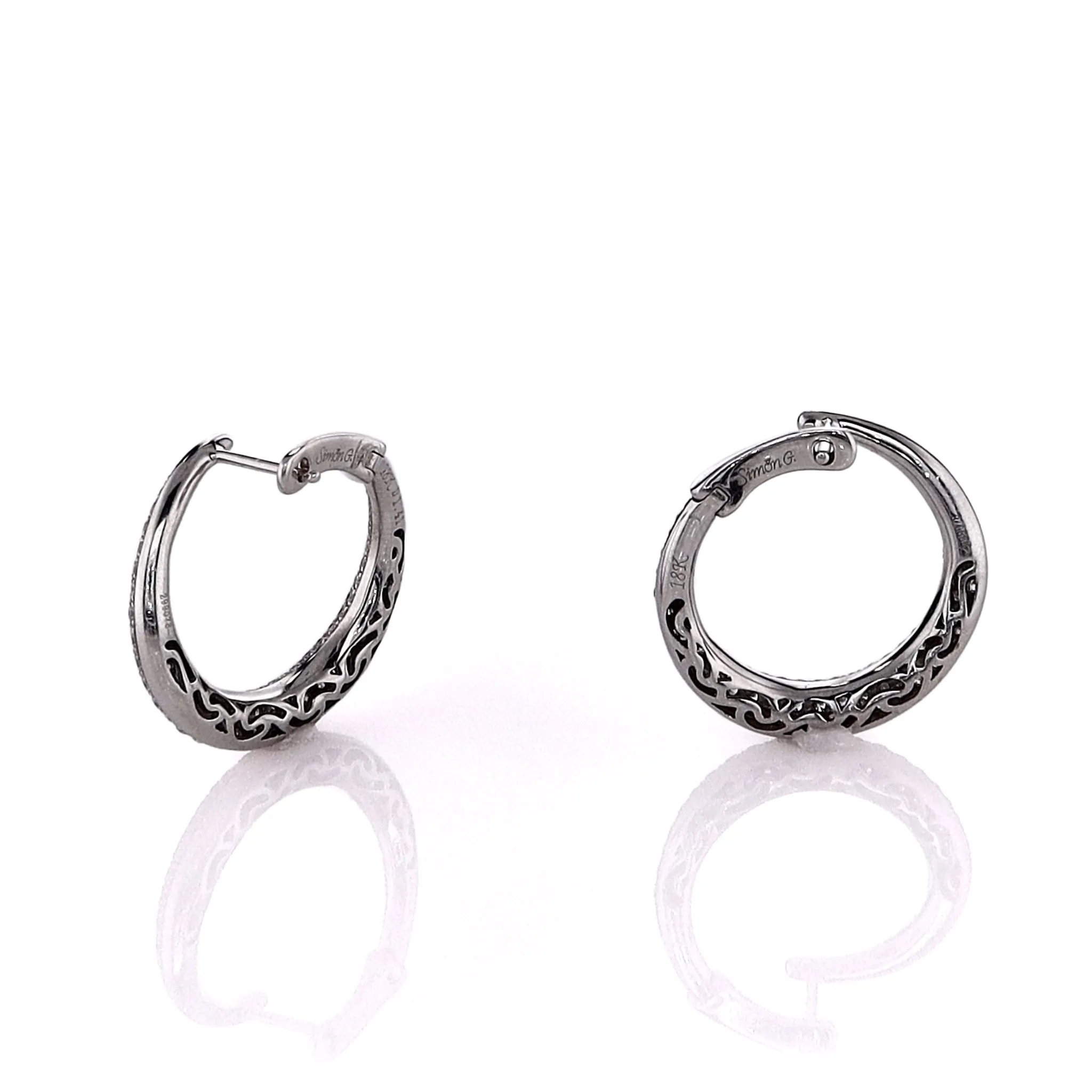 Estate Simon G 18k White Gold Tapered Diamond Hoop Earrings