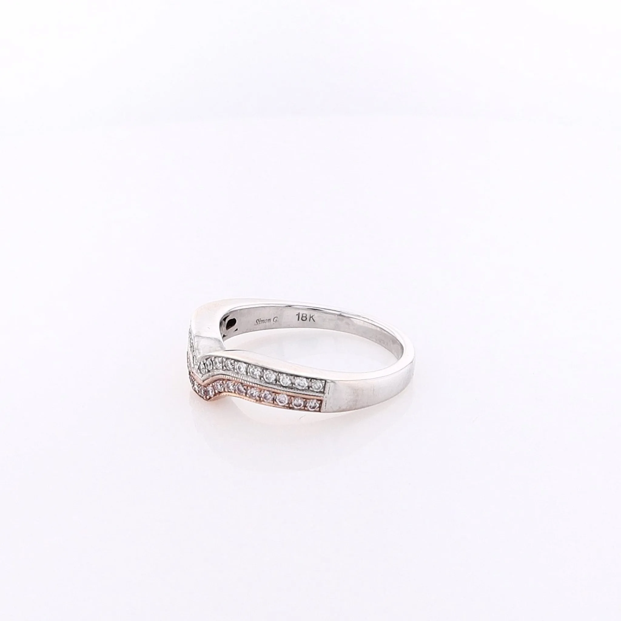 Estate Simon G 18Karat Rose and White Gold  Curved Double Row Diamond Wedding Band