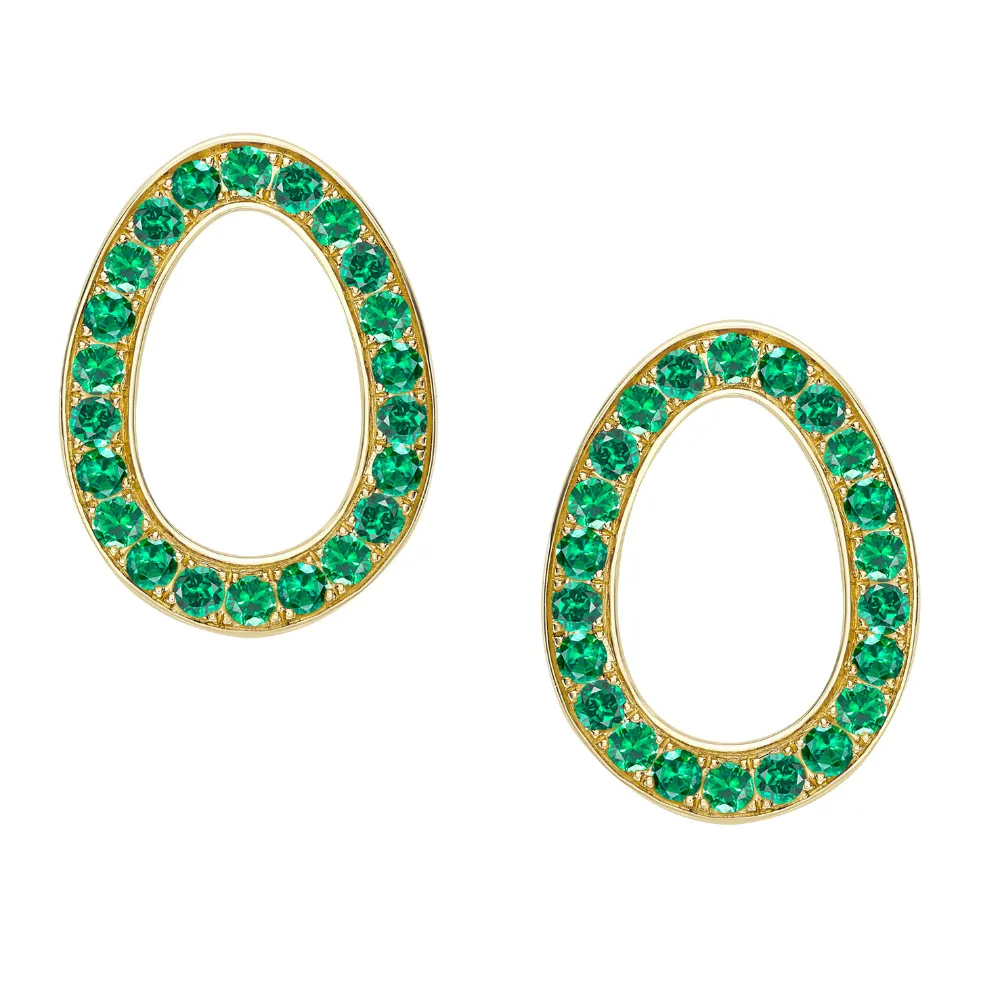 Faberg Colours of Love Sasha Yellow Gold Emerald Egg Stud Earrings