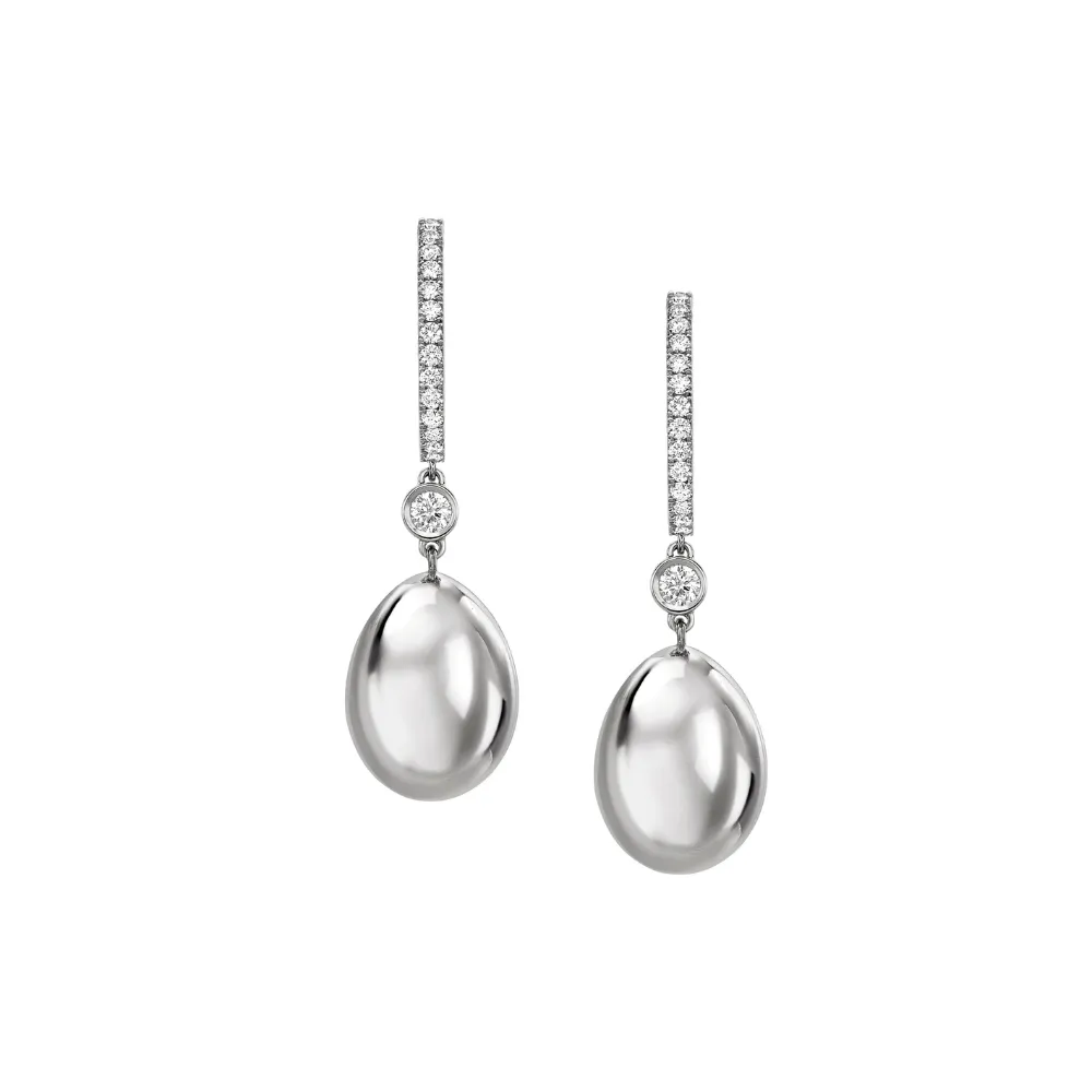 Faberg Essence White Gold Diamond Set Egg Drop Earrings