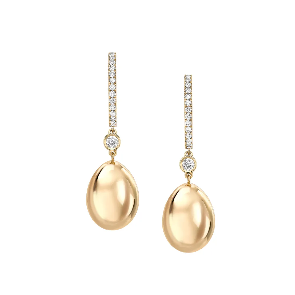 Faberg Essence Yellow Gold Diamond Set Egg Drop Earrings