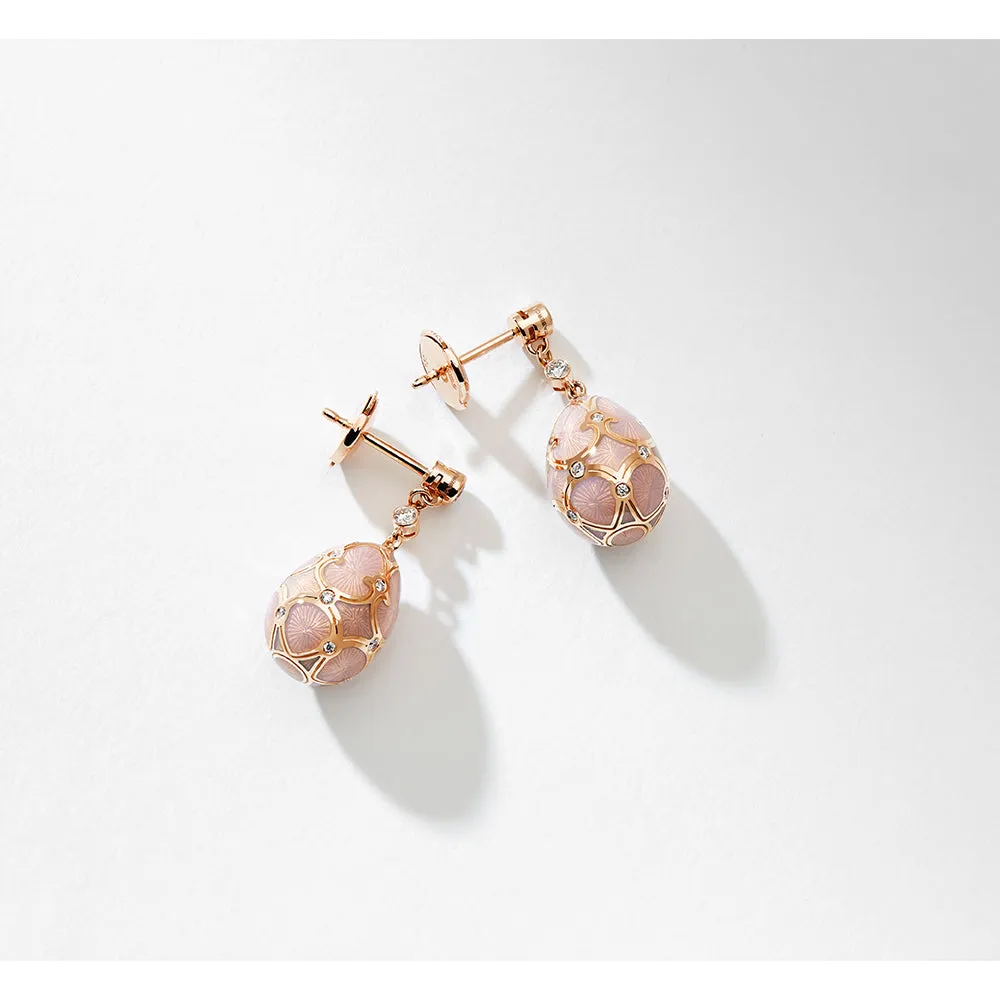 Faberg Heritage Rose Gold Pink Guilloch Enamel Egg Drop Earrings