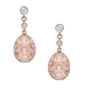 Faberg Heritage Rose Gold Pink Guilloch Enamel Egg Drop Earrings