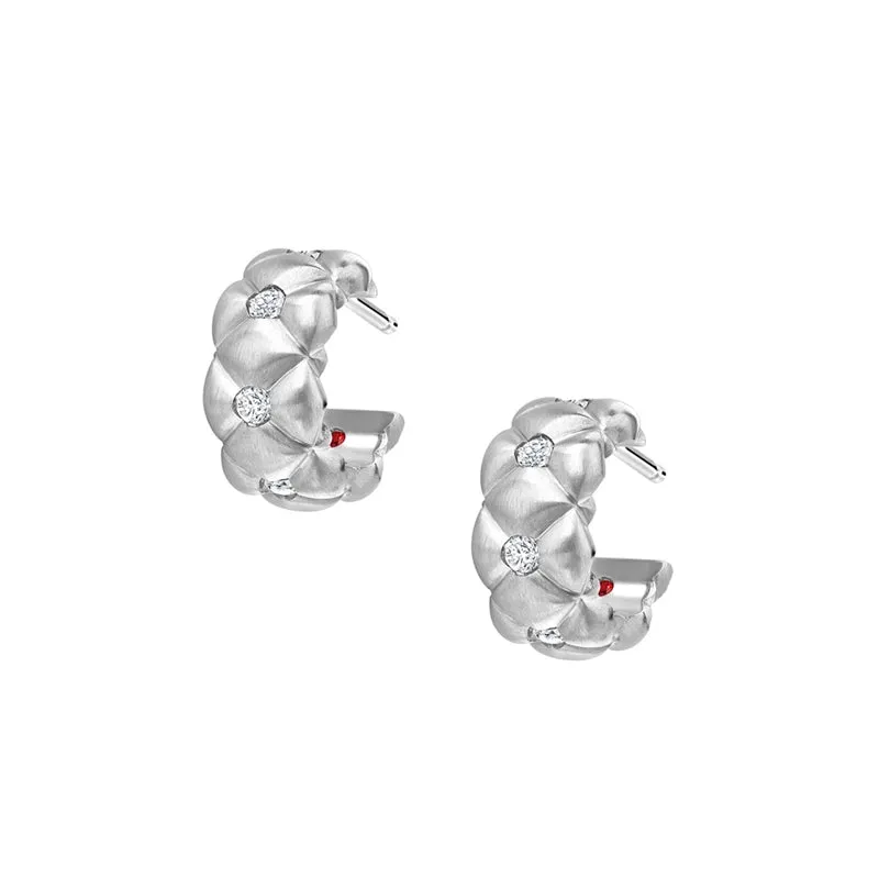 Faberg Treillage Brushed White Gold Diamond Hoop Earrings