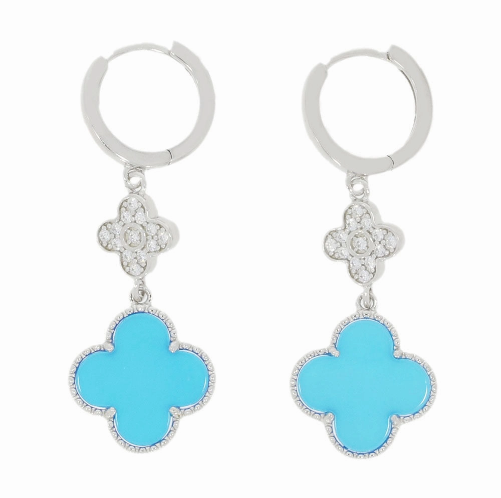 Four Leaf Clover Blue Stone Huggie Earrings GVL057