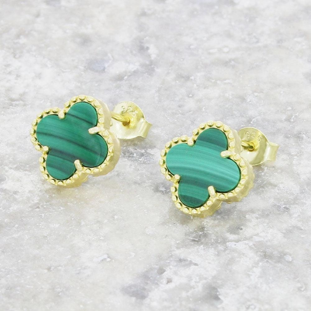 Four Leaf Clover Green Stone Stud Earrings GVL031