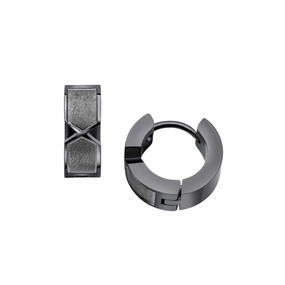 Fred Bennett Gunmetal Stainless Steel Chevron Huggie Hoop Earrings E6396