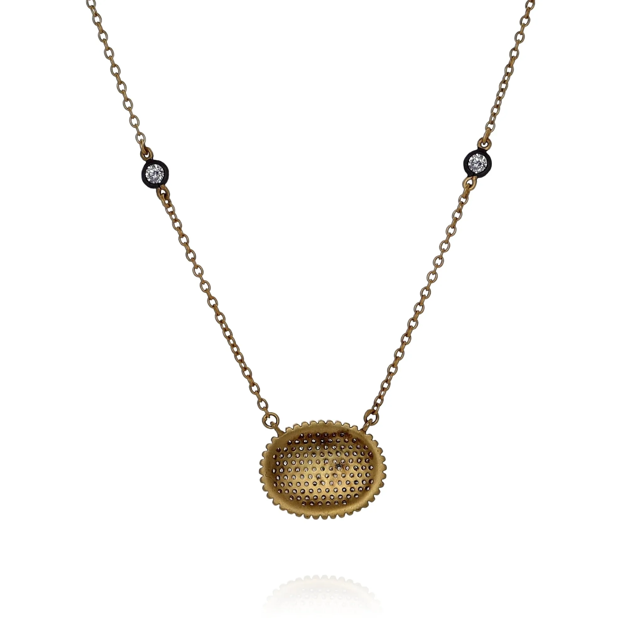 Freida Rothman Gold Tone Cubic Zirconia Oval Pendant Necklace