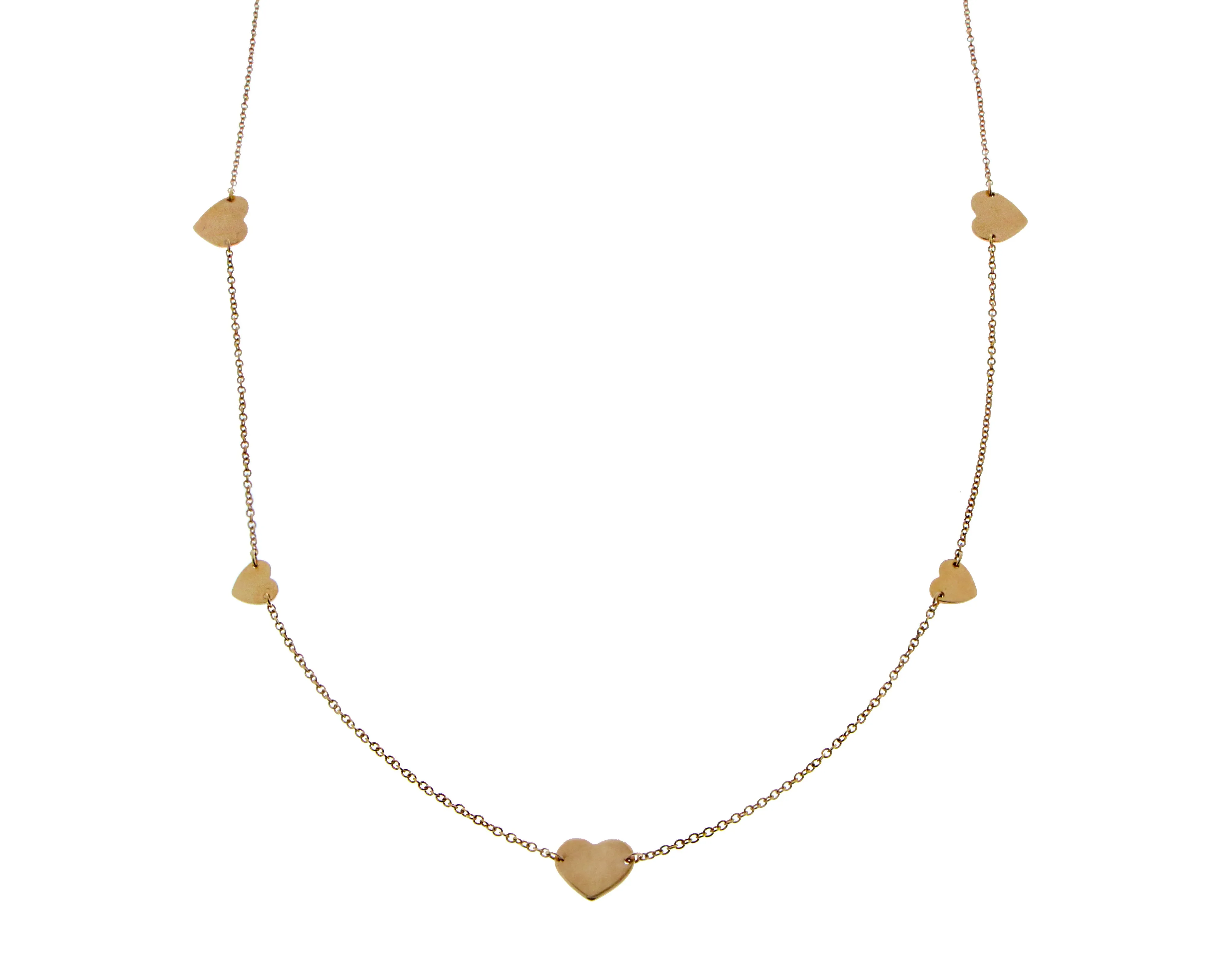 Gold necklace with 7 hearts
