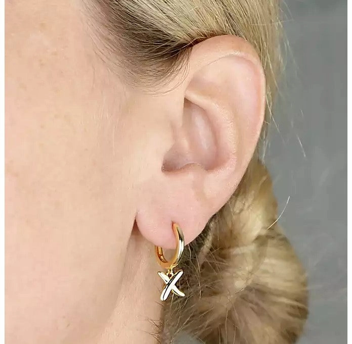 Gold Plated Huggie Hoop Kiss Charm Earrings