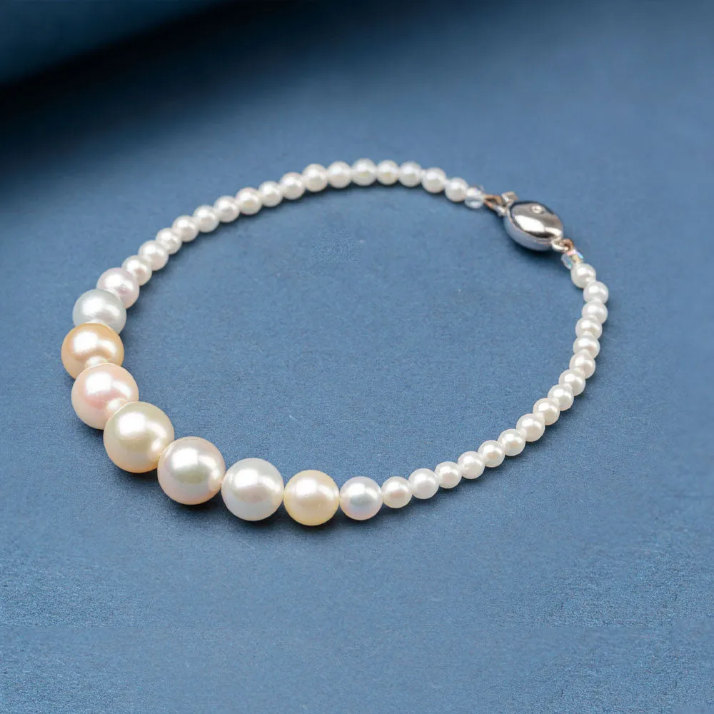 Graduated Natural Pastel Coloured Cultured Akoya Pearl Bracelet
