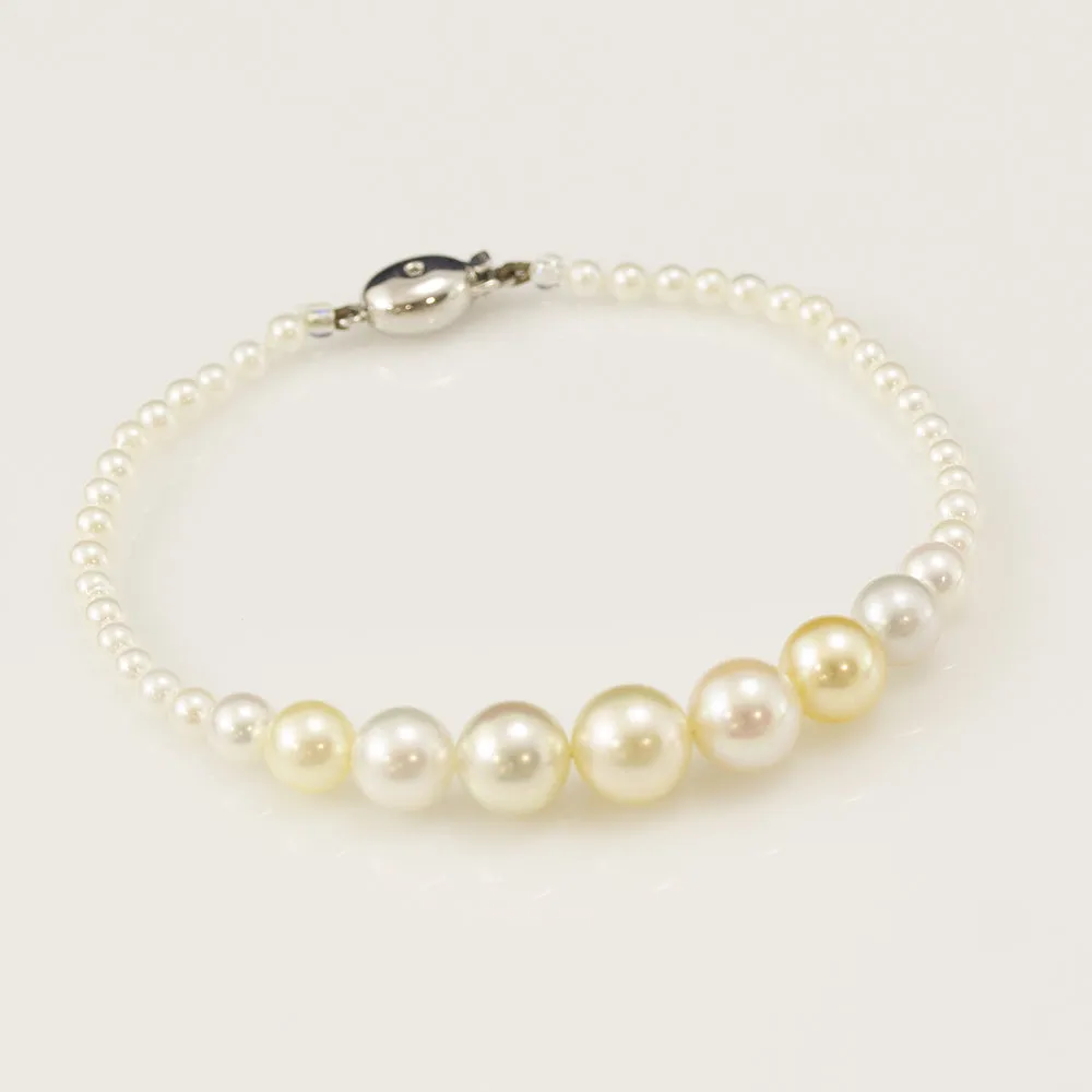 Graduated Natural Pastel Coloured Cultured Akoya Pearl Bracelet