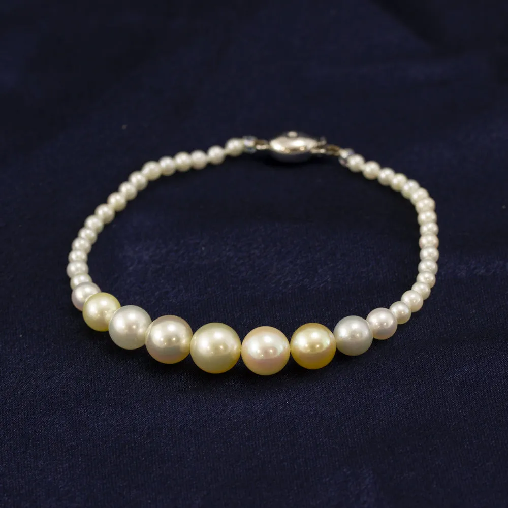 Graduated Natural Pastel Coloured Cultured Akoya Pearl Bracelet