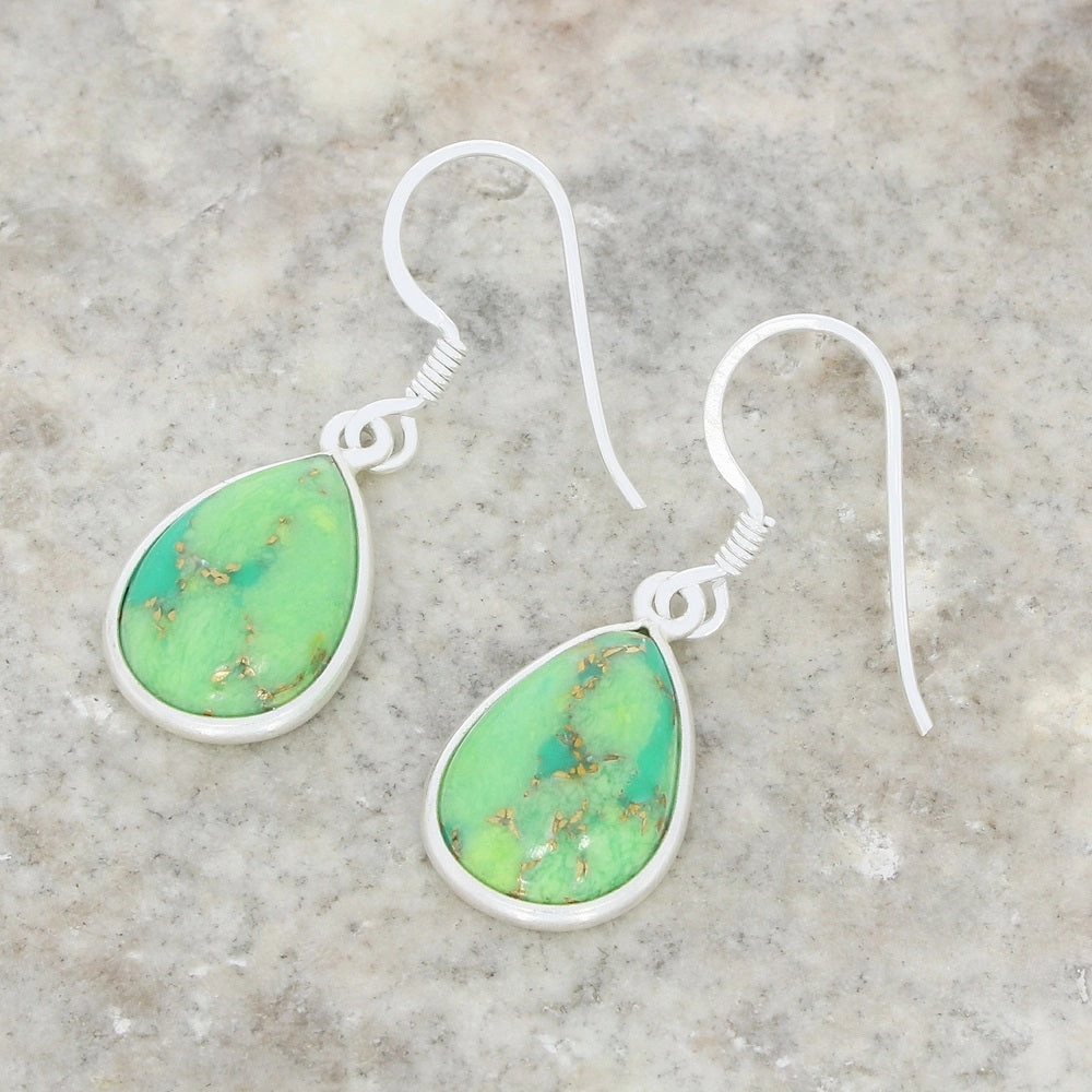 Green Mohave Turquoise Sterling Silver Teardrop Drop Earrings