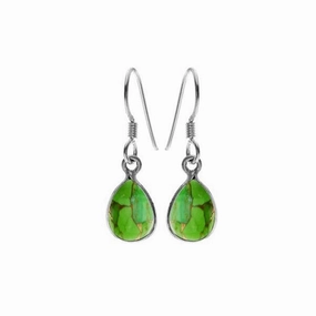 Green Mohave Turquoise Sterling Silver Teardrop Drop Earrings