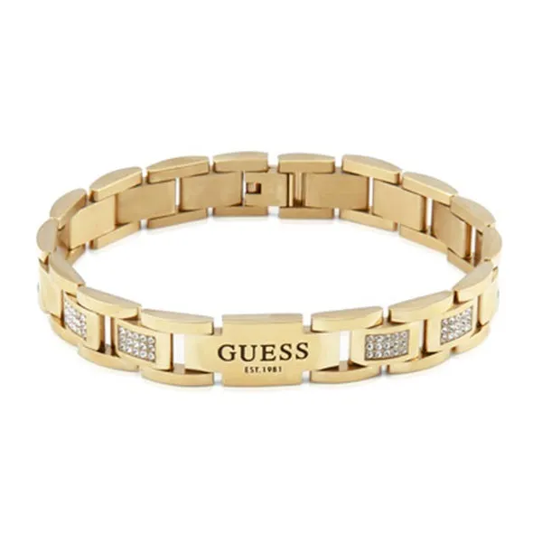 Guess Frontiers Gold Tone Stainless Steel Mens Bracelet JUMB01342JWYGT/U