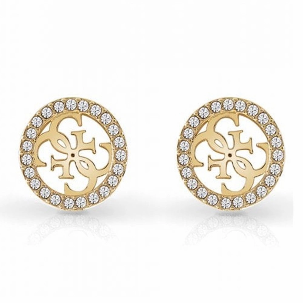 Guess 4G Logo Round Crystal Set Gold Tone Stud Earrings UBE02161YG