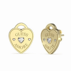 Guess Amore Crystal Heart Stud Earrings - Gold Tone UBE05058YG