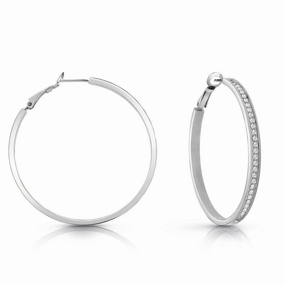 Guess Crystal Set Large Hoop Earrings JUBE02247JWRH