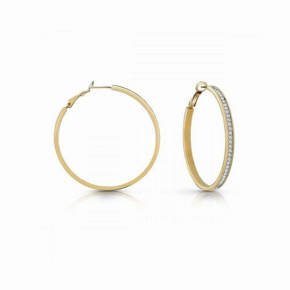 Guess Crystal Set Large Hoop Earrings JUBE02247JWYGT - Gold Tone