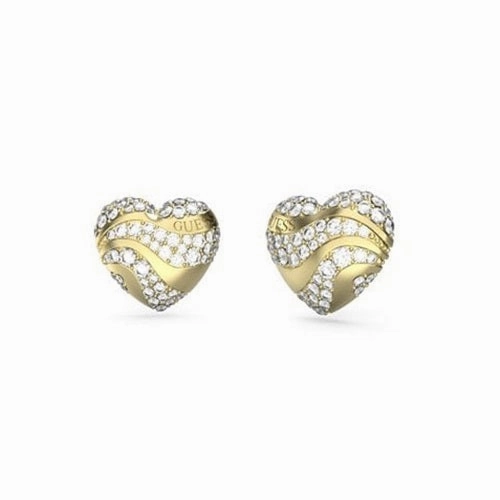 Guess Heart Waves Crystal Stud Earrings JUBE04504JWYGT - Gold Tone