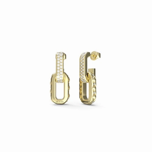 Guess Matelasse Pave Double Link Crystal Drop Earrings JUBE04582JWYG