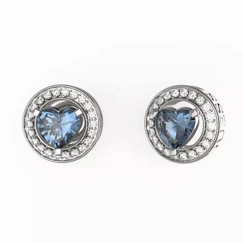 Guess Solitaire Heart Crystal Stud Earrings JUBE04669JWRH