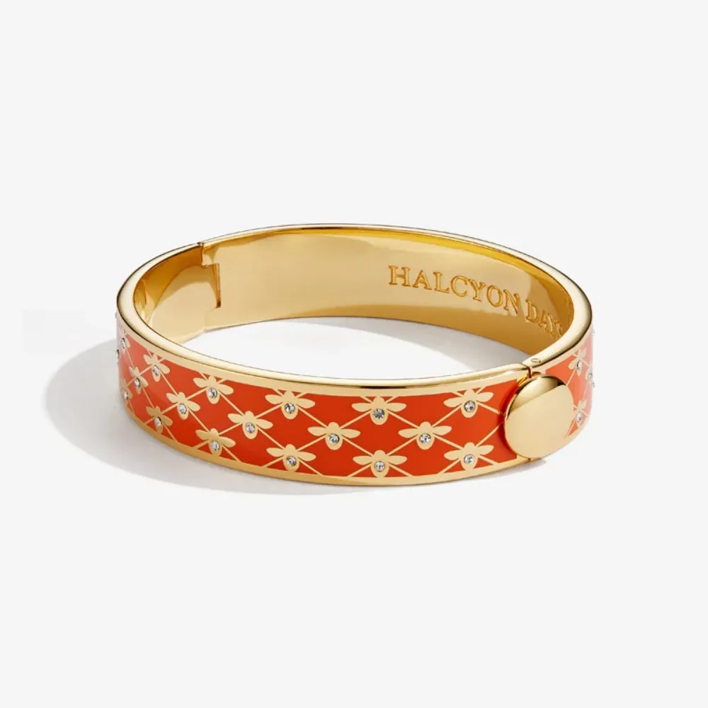 Halcyon Days 13mm Bee Sparkle Trellis Gold Hinged Enamel Bangle