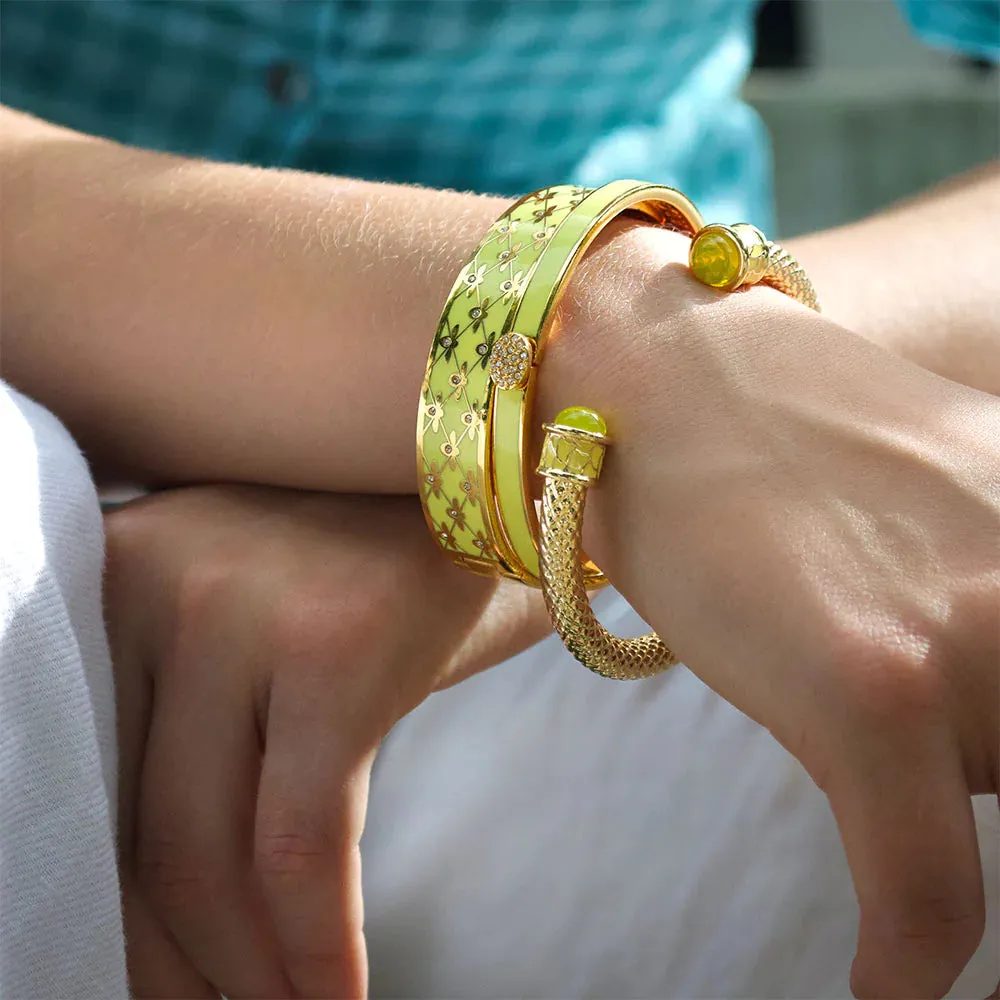 Halcyon Days 13mm Bee Sparkle Trellis Gold Hinged Enamel Bangle