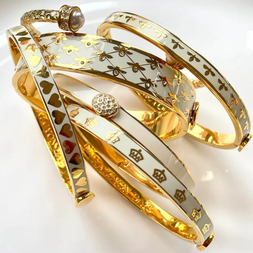 Halcyon Days 13mm Bee Sparkle Trellis Gold Hinged Enamel Bangle