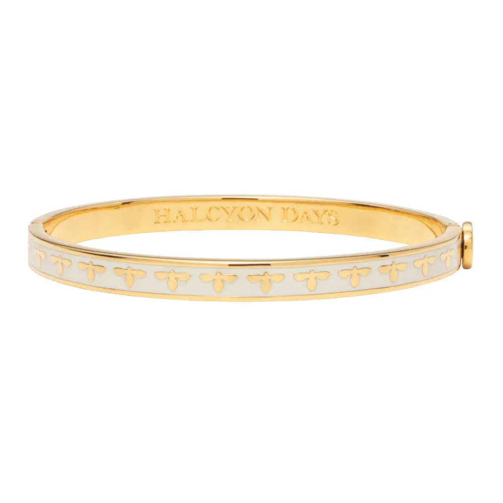 Halcyon Days 6mm Bee Gold Hinged Enamel Bangle