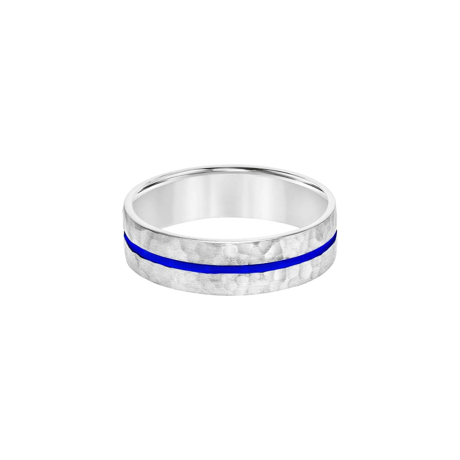 Hammered Finish with Blue Stripe 6mm Band