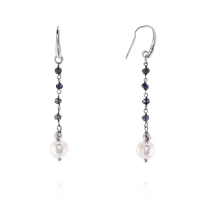 Honora Sterling Silver Pearl and Faceted Purple Lolite Drop Earrings